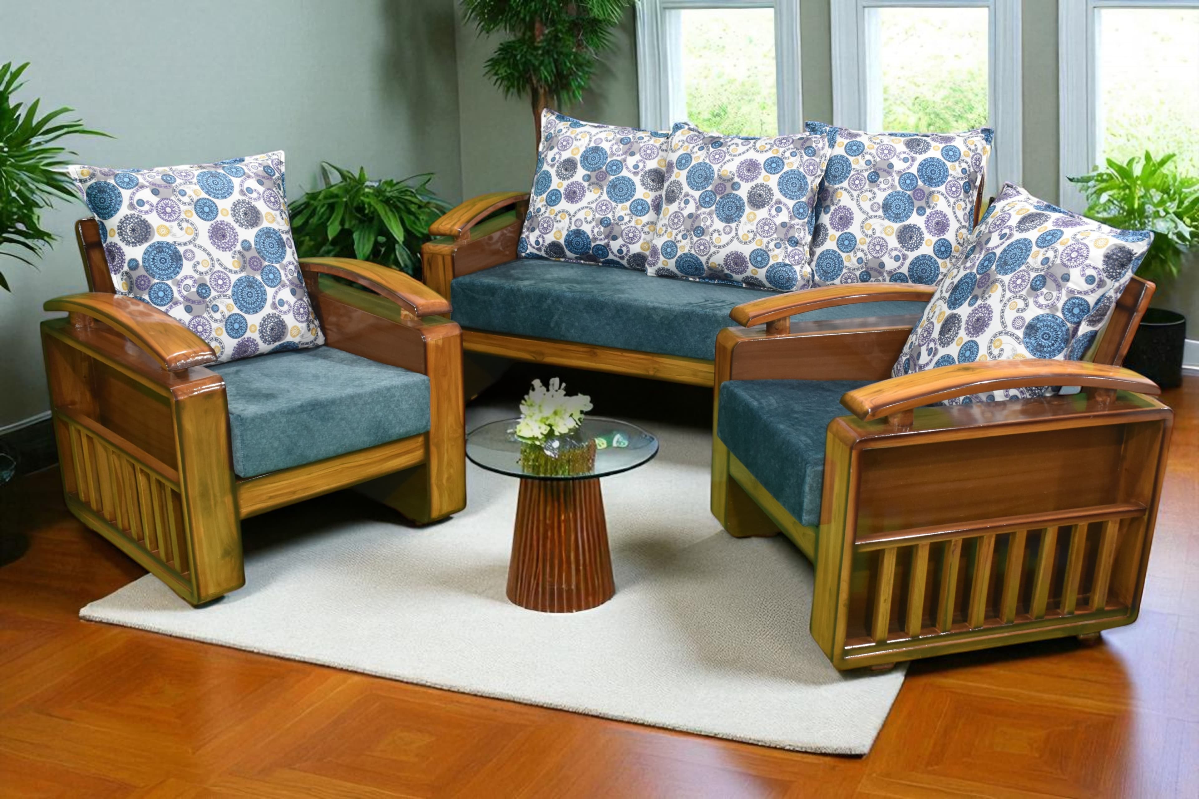 5-Seater polished wodden sofa set