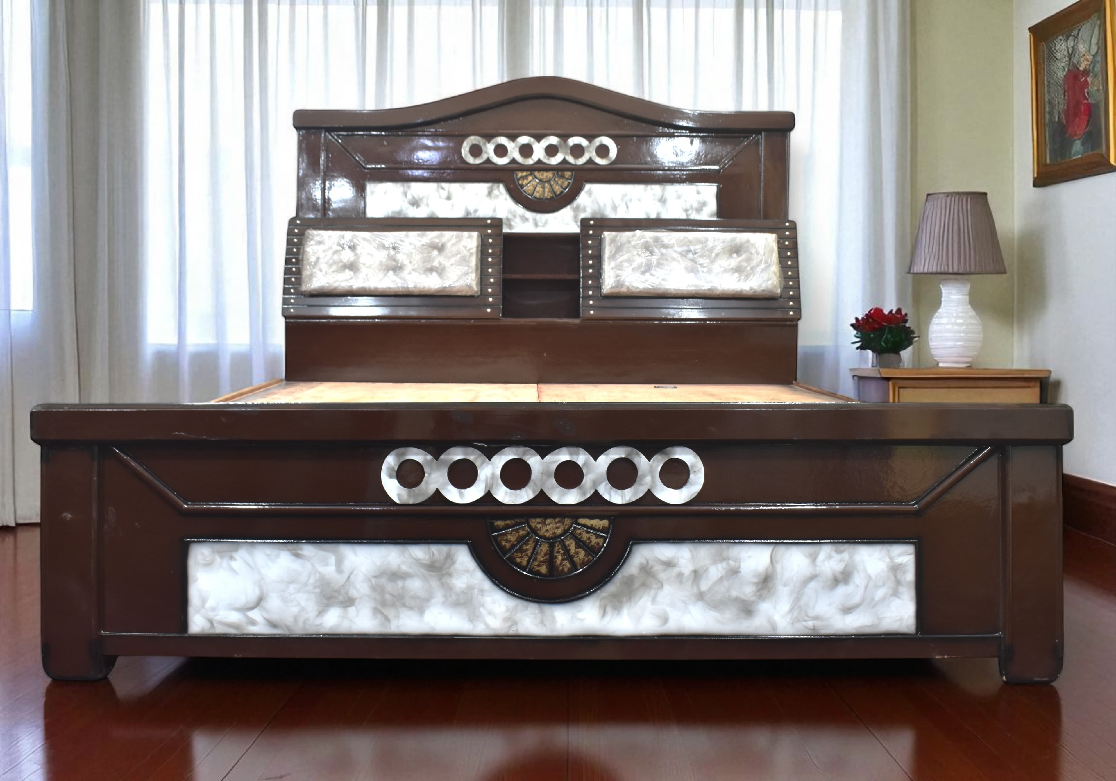 Regal Rings Designer head box queen Size Bed in Brown Colour With Storage