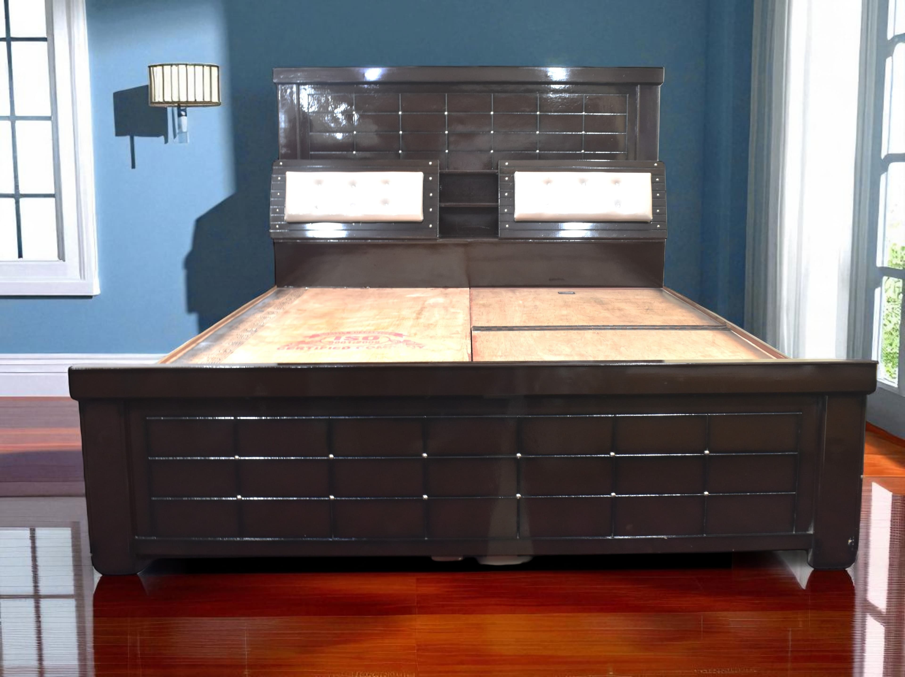 Urban Grid Premium head box king Size Bed in Brown Colour With Storage