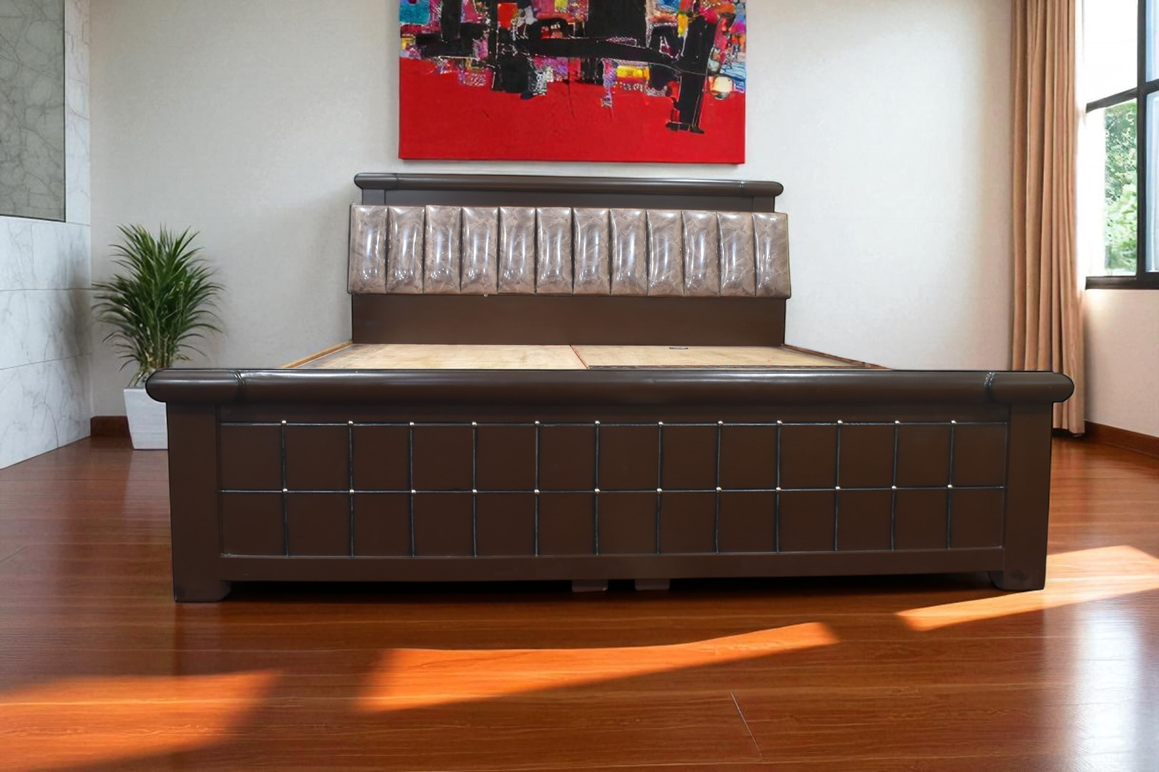 Luxury Panel Comfort head box king Size Bed in Brown Colour With Storage