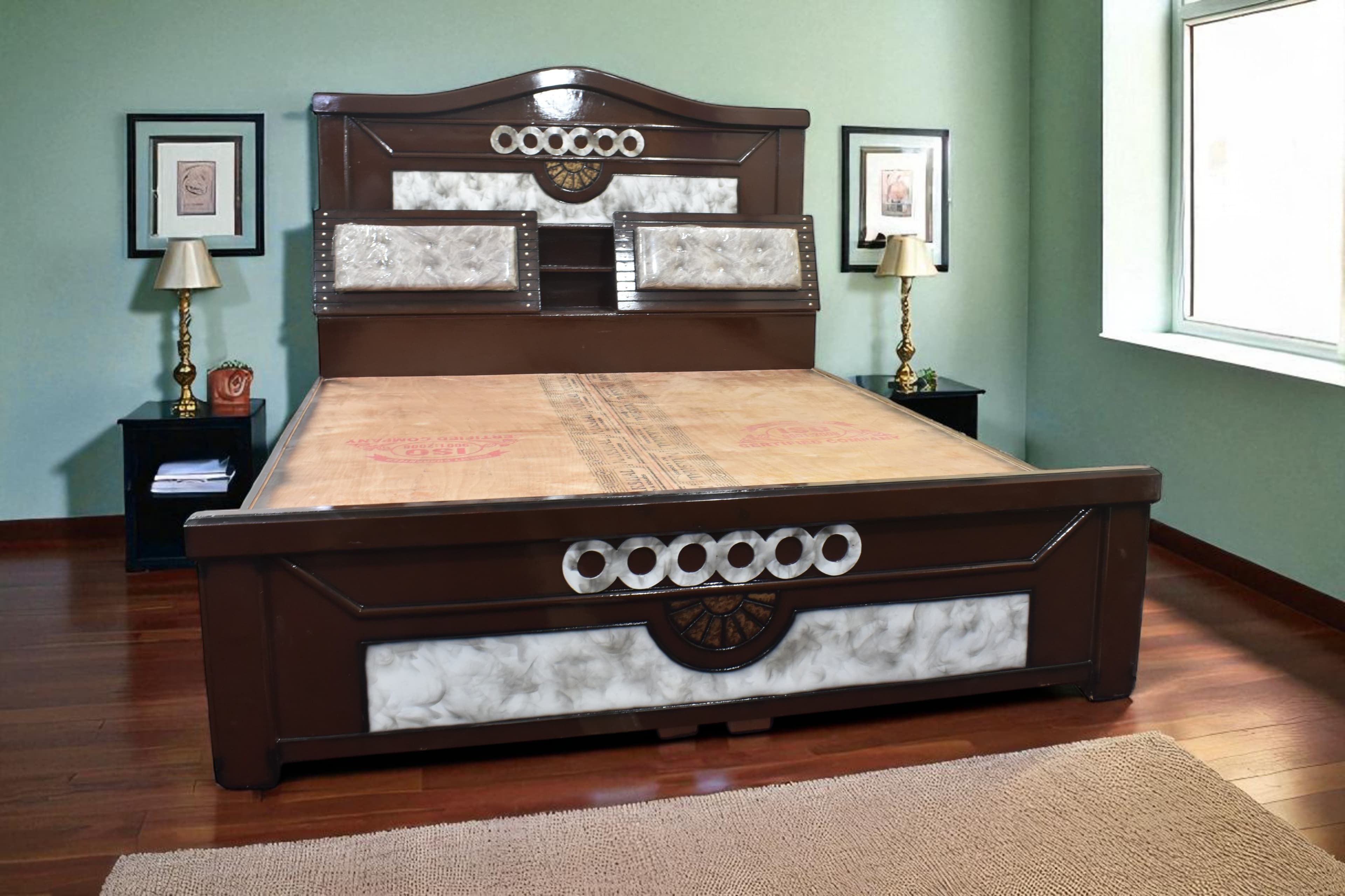 Regal Rings Designer head box bed in brown colour 