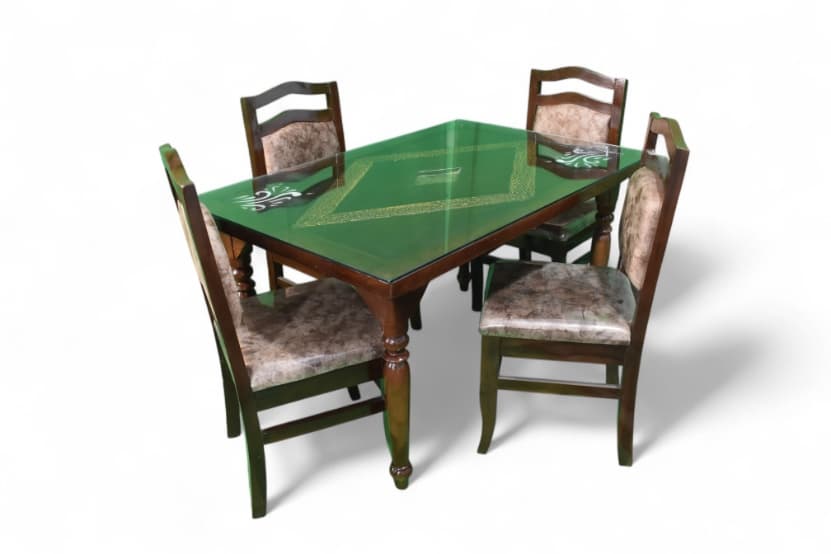 Johor Malaysian 4 Seater Dining Table Set in Brown Colour with glass