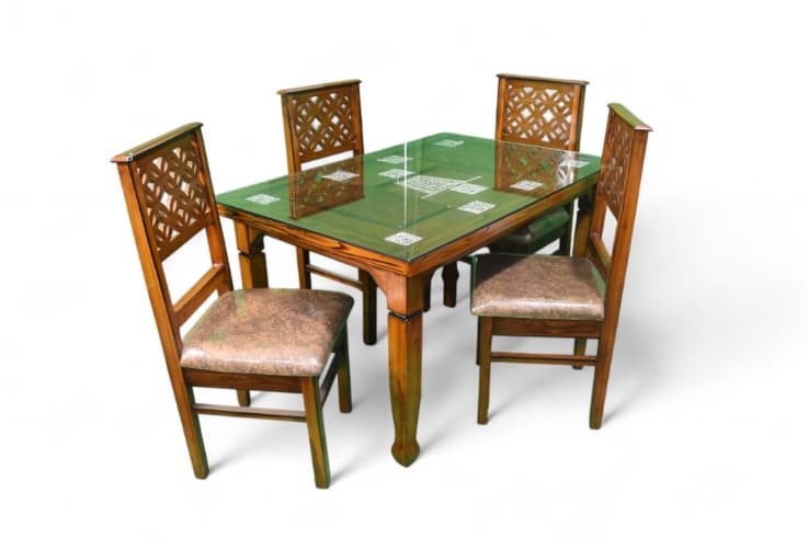 Nizam Teak Wood 4 Seater Dining Set with glass 