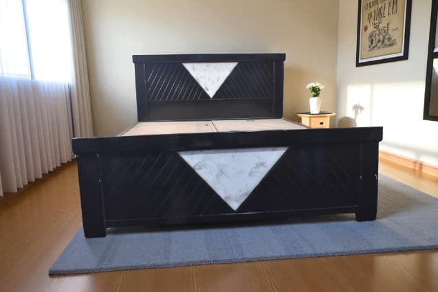 V-Point Elegance queen Size Bed In Provincial black Finish with storage