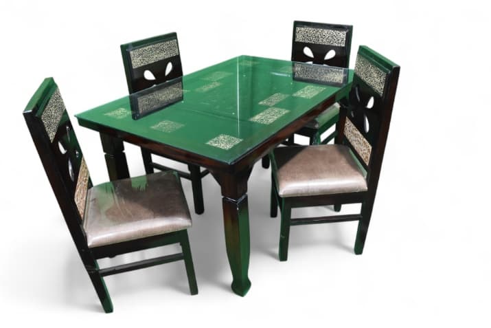 Muar Malaysian Wooden 4 Seater Dining Table Set in Brown Colour with glass 