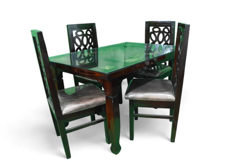Penang  Malaysian wood 4 Seater Dining Set in Dark Brown colour with glass