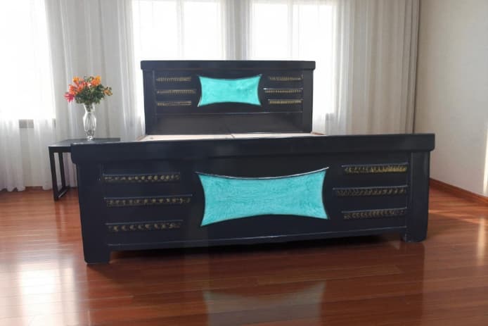 Aqua Luxe  King Size Bed In Provincial black Finish with storage
