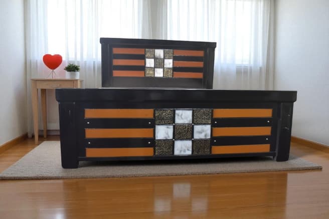 Amber Chess queen Size Bed In Provincial black Finish with storage