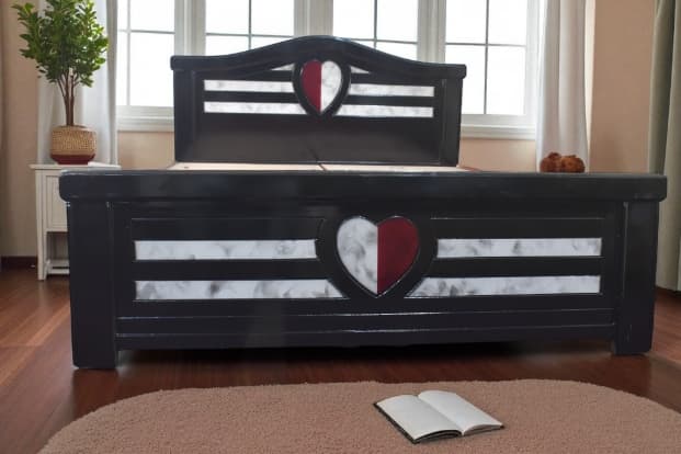 Lover’s Harmony queen Size Bed In Provincial black Finish with storage