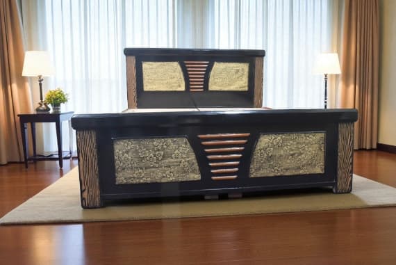 Golden Blossom Steps queen Size Bed In Provincial brown Finish with storage