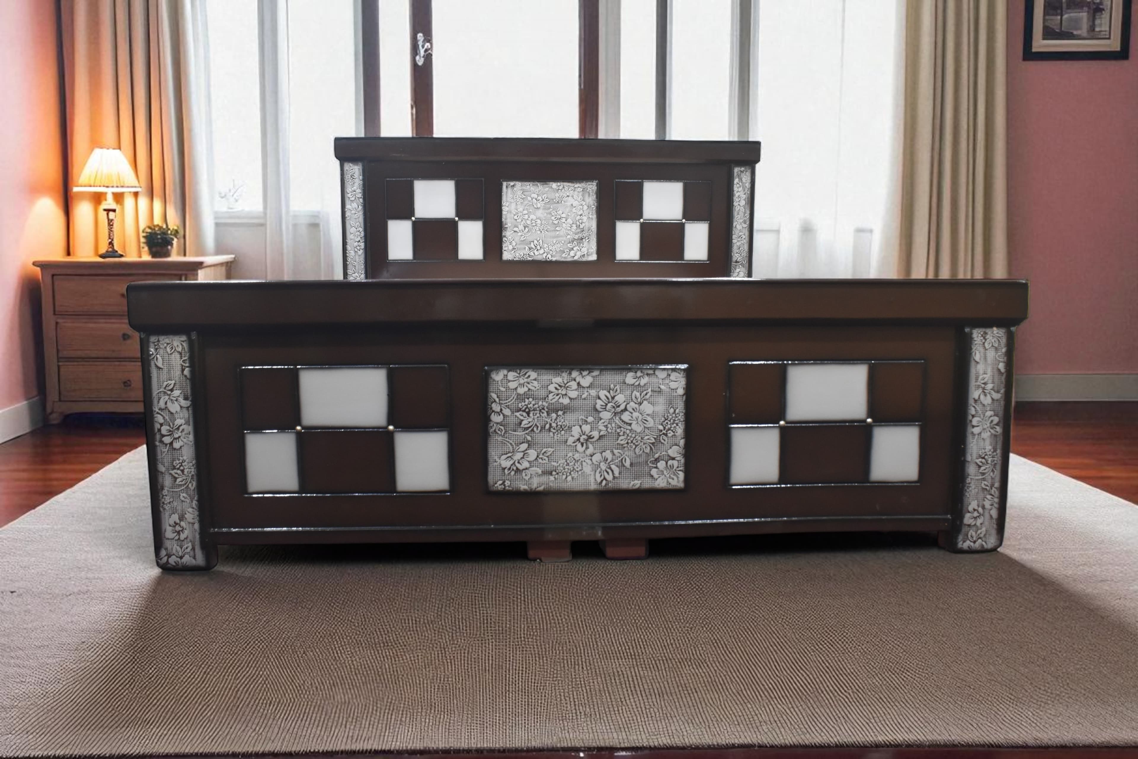 Floral Chess Bed in Brown Colour