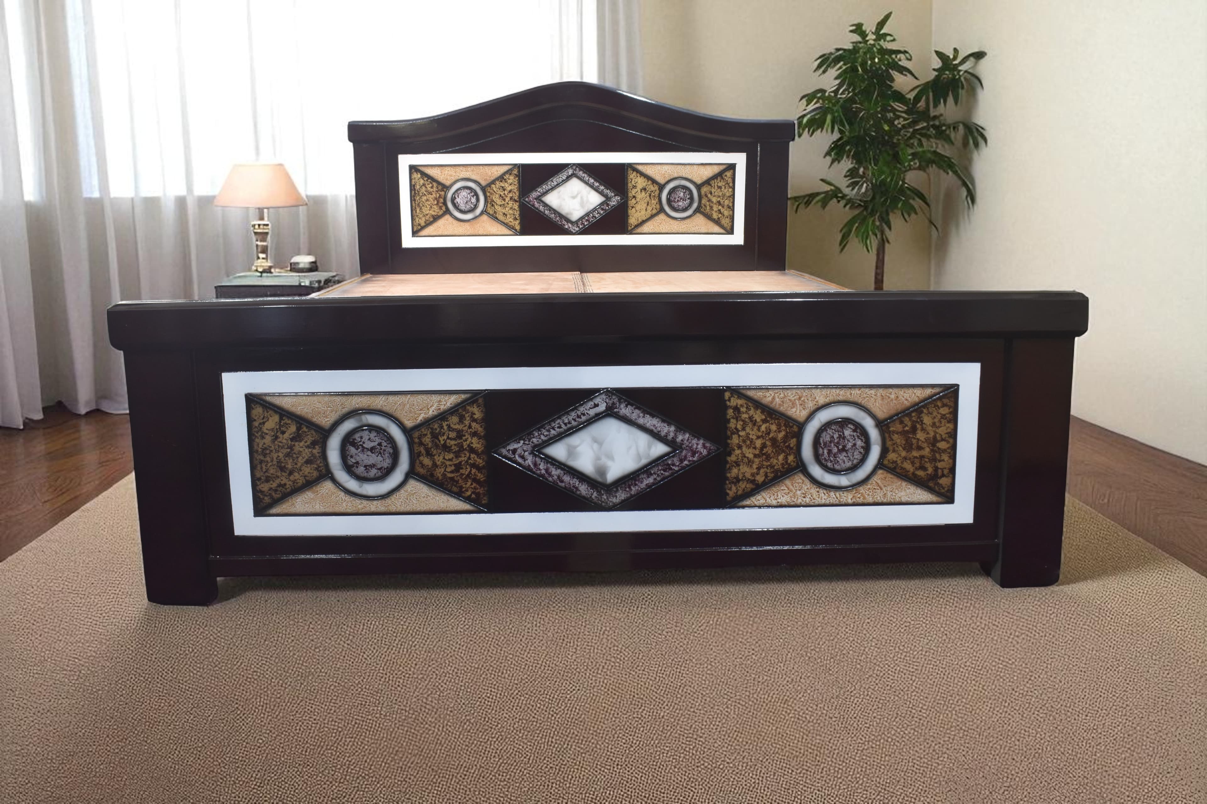 Royal Emblem Bed in Brown Colour 