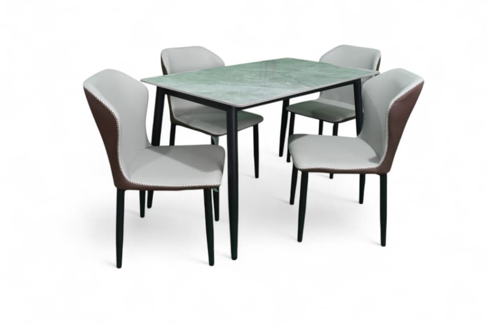 Enrico Metallic 4 Seater Dining Set In black Base With Porcelain marbleTop