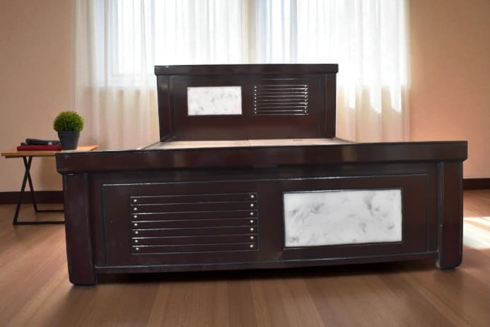 Marble Slate queen Size Bed in black Colour With Storage