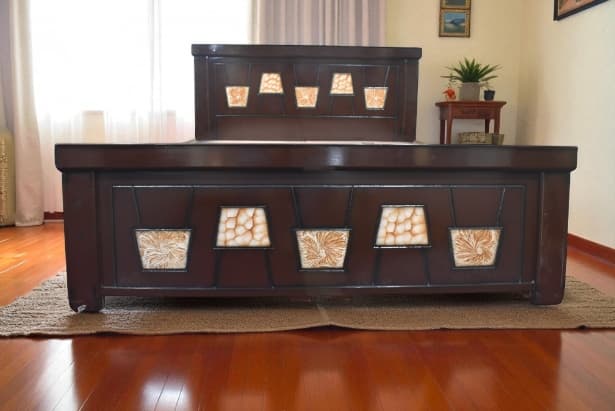 Amber Mosaic queen Size Bed in Brown Colour With Storage