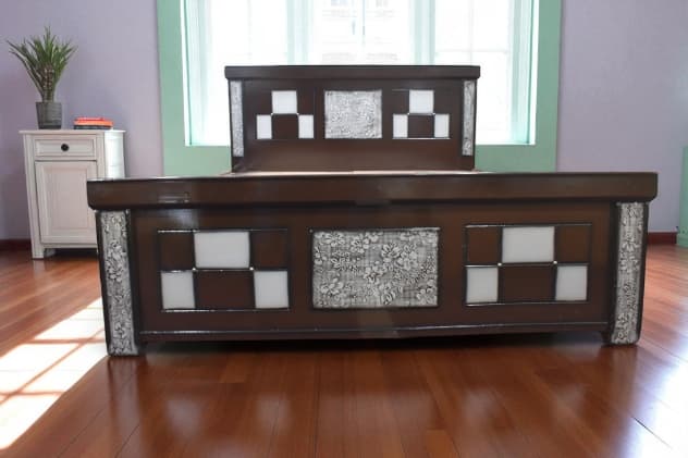 Floral Chess queen Size Bed in Brown Colour With Storage