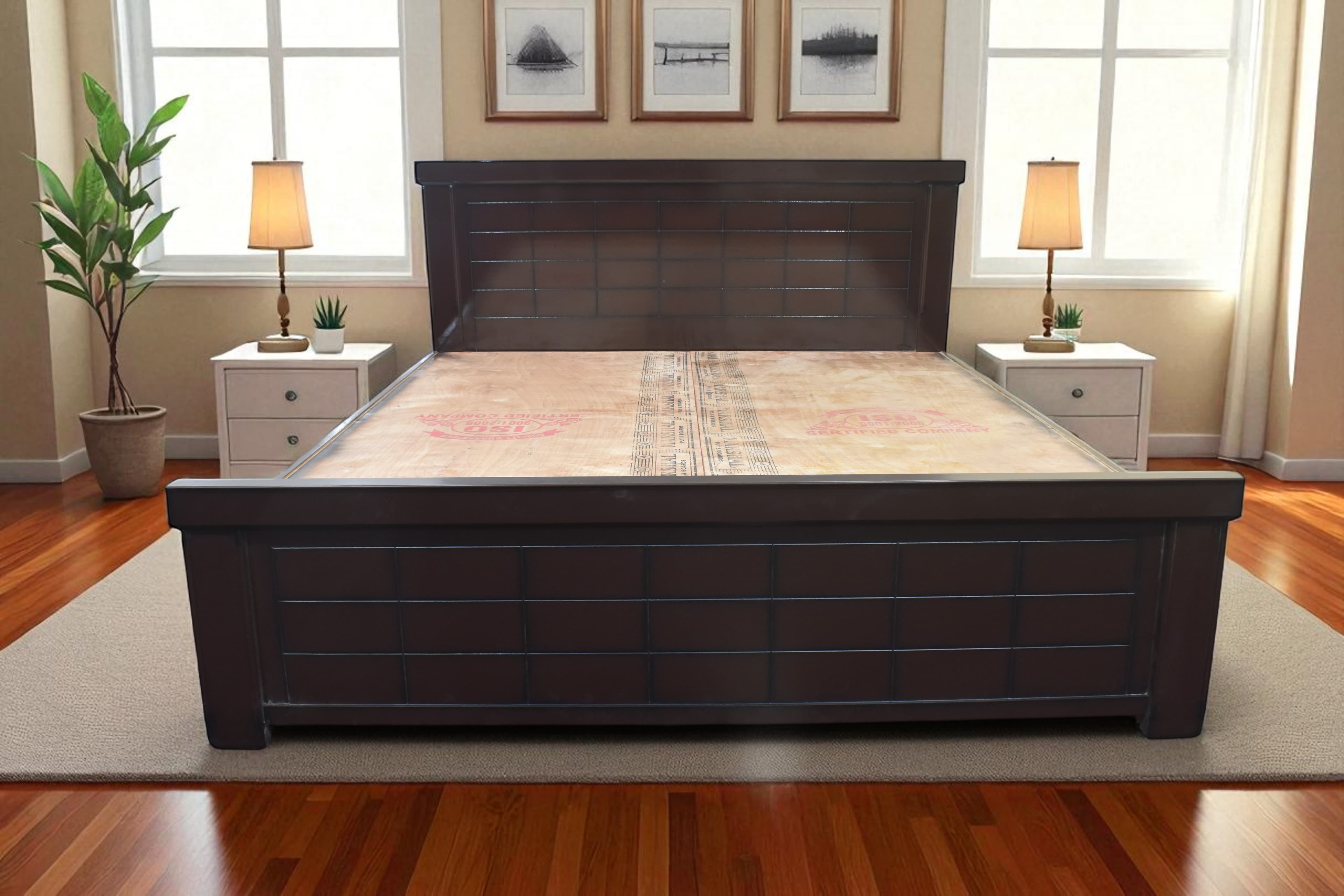 Urban Grid queen Size Bed in Brown Colour With Storage