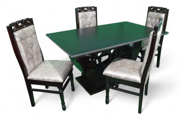 Duncan Marble Top 4 Seater Dining Set In Grey shadad Colour