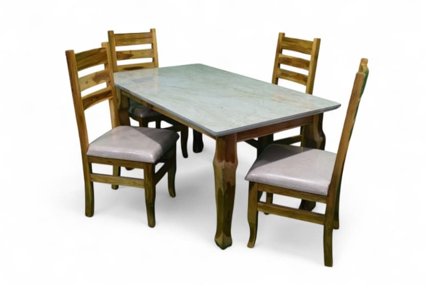 Hiro Marble Top 4 Seater Dining Set In Natural Finish