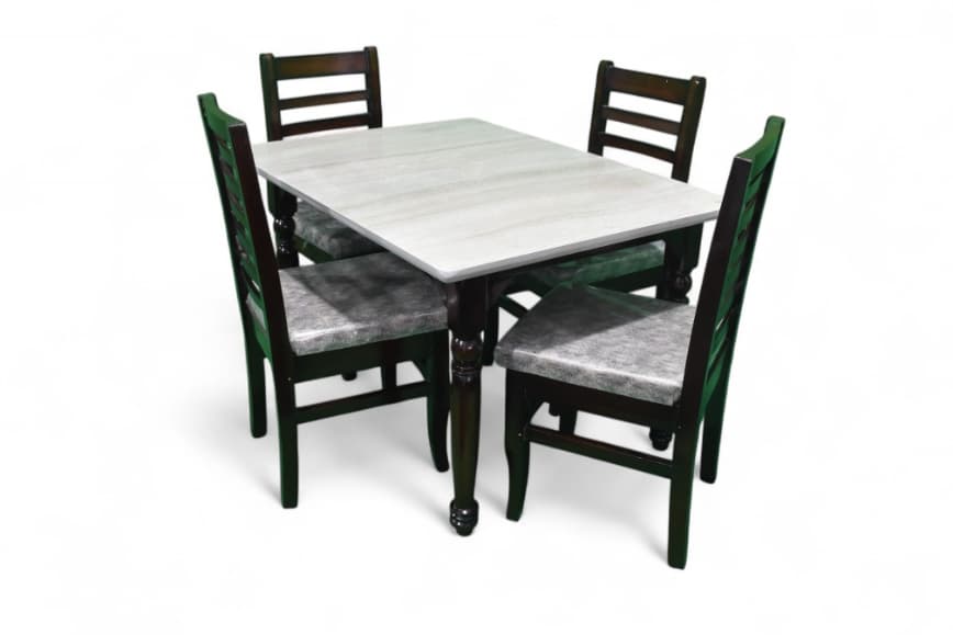 Penang Malaysian 4 Seater Dining Sets In Brown Finish With White Marble Top