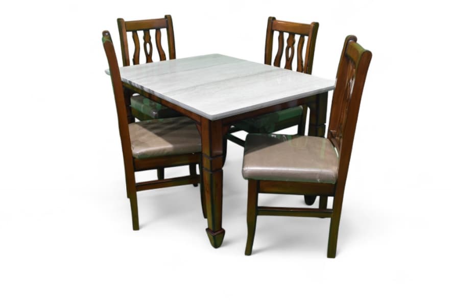 Teak Sheesham Wood 4 Seater Dining Set With White Marble Top